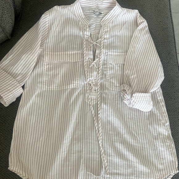 Madewell Tops - Madewell White and Brown Striped Blouse